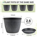 Quarut Large 12 Inch Plant Pot for Plants Outdoor Indoor, 4 Pack Plastic Flower Pots with Drainage Hole & Saucer, Modern Decorative Garden Pot with Saucer, Plant Container for House（Gray） by GreenHaven Gardens
