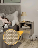 Rattan Nightstand with Outlet,Modern Bedside Table with Storage Drawer and Open Wood Shelf, for Living Room, Bedroom and Small Spaces, Accent Night Stand with Solid Wood Legs,Grey Oak by CozyNest Decor