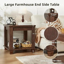 Farmhouse End Table Set of 2,Large Side Table with 2-Tier Storage Shelf,Rustic Brown End Tables for Living Room,Square Tea Table,Walnut by CozyNest Decor