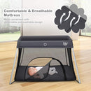 BABY JOY Baby Foldable Travel Crib, 2 in 1 Portable Playpen with Soft Washable Mattress, Side Zipper Design, Lightweight Installation-Free Home Playard with Carry Bag, for Infants & Toddlers (Grey) by TinyTreasures Baby Boutique