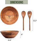 Luxe Designs Wooden Salad Bowl Set - Food Safe & Sustainable Decorative Bowl - Wood Bowl for Fruits, & Salads - Easy to Clean Large Salad Bowls Set w/Spoon, Fork – Wooden Bowls for Food (Natural) by CozyNest Decor