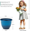 15" H Large Flower Pots, Set of 2 Plastic Planters for Outdoor Plants with Gradient Blue Finish and 3D Textures, Weather-Resistant for Porch, Garden, Patio or Indoor Use by CozyNest Decor