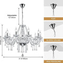 Modern Elegant 10 Lights K9 Crystal Glass Chandelier Silver Pendant Ceiling Lighting European Style for Dining Living Room Bedroom Transparent, 10 E12 Bulbs Required by CozyNest Decor