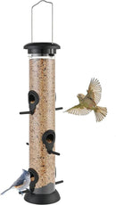 Bird Feeder Premium Hard Plastic for Wild Bird Feeders for Outdoors, Tube Bird Feeders for Outdoors Hanging,14 Inch 6 Port Black, Pack of 1 by CozyNest Decor