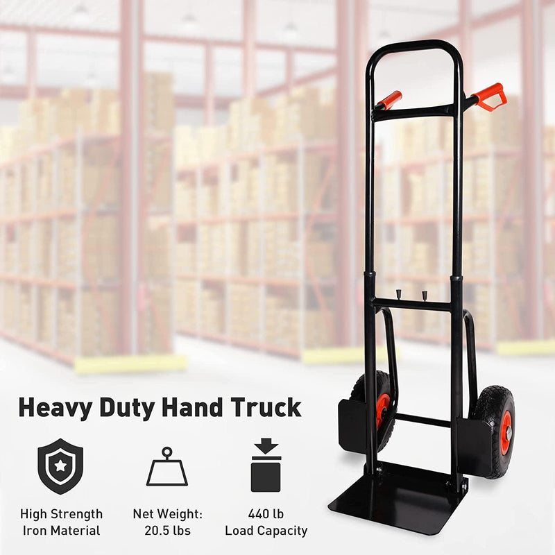 Heavy Duty Hand Truck Dolly Cart Trolley Cart with Telescope Handle & 9.4" PU Wheels, 440 Pound Capacity