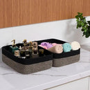 Large Shallow Organizing Baskets 15x11x5.1 Inches - Rope Woven Storage Bins for Bathroom, Shelves, Cube Closet, Black Woven Brown 2 Packs by CozyNest Decor