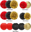 Red-Black Gold Party-Decorations Paper Flowers Lanterns - 15PCS Casino Theme Halloween Tissue Pom Poms Streamers,Game Night Women Men Birthday Wedding Bachelorette Hanging Supplies Decor Hugfond by CozyNest Decor