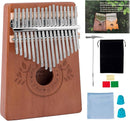 Kalimba Thumb Piano 17 Keys Instrument: Portable Mbira Finger Pianos Musical Gifts for Kids Adults Beginners - Mahogany Wood Handheld Piano with Tune Hammer, Music Book by TinyTreasures Baby Boutique