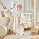 Mini Crib Bedding Set 3 Pieces Baby Boho Quilted Tufted Ruffles Comforter with Fitted Sheet and Ruffled Bed Skirt - Cute Shabby Baby Bedding Fits Mini Crib Only Cream White by TinyTreasures Baby Boutique
