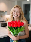 Artificial Tulips Flowers 15Pcs Faux PU Tulip Real Touch Tulip Fake Flowers Bouquets Arrangements for Mother's Day Easter Spring Flowers Gifts Home Table Décor by CozyNest Decor