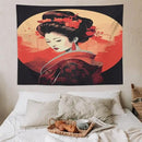 Japanese Woman Geisha Tapestry Asian Cherry Blossom Red Sun Traditional Kimono Folk Tapestries Home Decor for Living Room Bedroom Apartment Farmhouse Dorm 80"x60" by CozyNest Decor