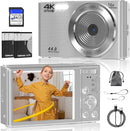 Digital Camera, FHD 4K 44MP Digital Camera, 16X Digital Zoom, Digital Point and Shoot Camera with 3-LED Fill Lights, 64GB SD Card, Compact Camera for Kids Teen Boys Girls, Sliver by TinyTreasures Baby Boutique