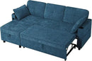 84 Inches Chenille Sectional Sofa w/Pull-Out Sofa Bed & Adjustable Back, Tufted L-Shaped Couch w/Storage Chaise, Sleeper Sectional Sofa w/USB Port & Cup Holders for Living Room, Blue by CozyNest Decor