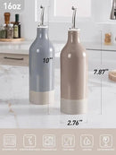 famiware Milkyway 16oz Ceramic Olive Oil Dispenser Bottle, Olive Oil and Vinegar Dispenser Bottle Set of 2 with Stainless Steel Pourers, Suitable for Storage Liquids, Dark Gray and Cinnamon Brown by CozyNest Decor