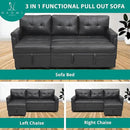 Naomi Home Jenny Sectional Sofa Sleeper with Storage Chaise, Tufted Pull Out Couch with Storage, L-Shaped Reversible Sleeper Sofa with Storage, Black,Air Leather by CozyNest Decor