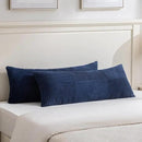 Fancy Homi Set of 2 Navy Blue Boho Long Lumbar Body Decorative Throw Pillow Cover 14x36 Inch for Bed Couch Bedroom Bench, Soft Patchwork Corduroy Textured Pillow Case, Rustic Farmhouse Room Décor by CozyNest Decor