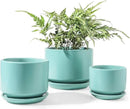 LE TAUCI Ceramic Plant Pots, 4.3+5.3+6.8 inch, Set of 3, Planters with Drainage Hole and Saucer, Indoor Flower Pot with Hole Mesh Pad, Gifts for Mom, Aqua by GreenHaven Gardens
