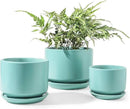 LE TAUCI Ceramic Plant Pots, 4.3+5.3+6.8 inch, Set of 3, Planters with Drainage Hole and Saucer, Indoor Flower Pot with Hole Mesh Pad, Gifts for Mom, Aqua by GreenHaven Gardens