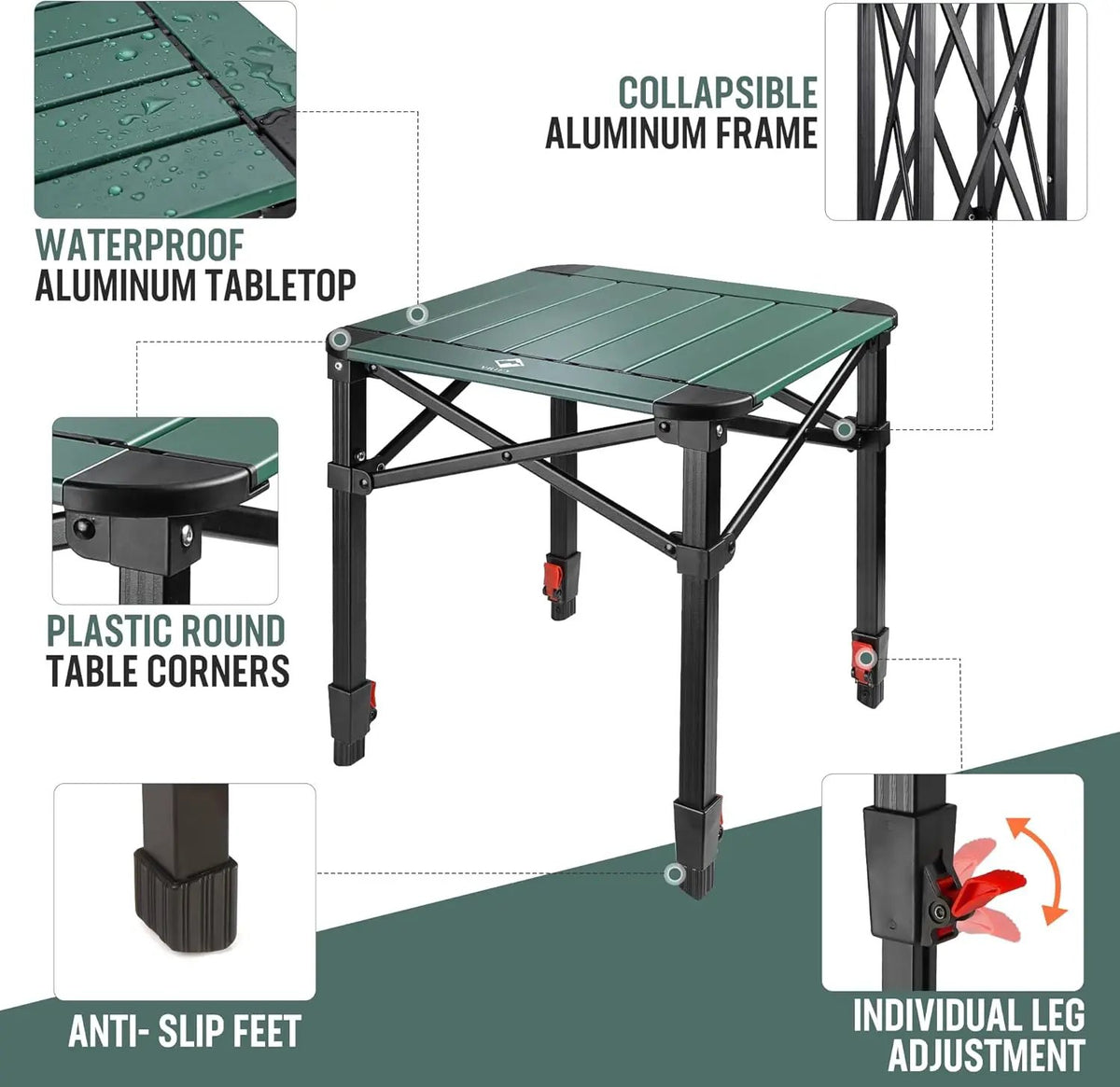 VILLEY Folding Camping Square Table with Carry Bag, Lightweight Aluminum Adjustable Square Table for Outdoor, Camping, Picnic, Backyards, BBQ (M), photo 4 of 6