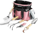 WORKPRO 8-Piece Pink Garden Tool Set, Stainless Steel Gardening Tools with Wood Handle, Including Garden Tote, Gloves, Trowel, Hand Weeder, Cultivator and More, Gardening Gifts For Women - Pink Ribbon by GreenHaven Gardens