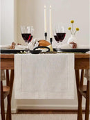 Solino Home Linen Light Natural Table Runner 156 Inches Long - 100% Pure Linen Extra Long Table Runner 14 x 156 Inch for Fall, Autumn, Thanksgiving - Classic Hemstitch by CozyNest Decor