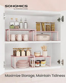 SONGMICS Cabinet Organizer Shelf, Set of 2 Kitchen Counter Shelves, Kitchen Storage, Spice Rack, Stackable, Expandable, Metal and Engineered Wood, Jelly Pink UKCS020S01 by CozyNest Decor