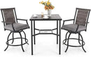 PHI VILLA 3 PCS Patio Bar Set, Bar Height Chair with 3.5" Thicker Cushion & Retro-Metal Square Table,Sturdy and Durable,Outdoor Height Bar Dining Set for Poolside,Yard by CozyNest Decor