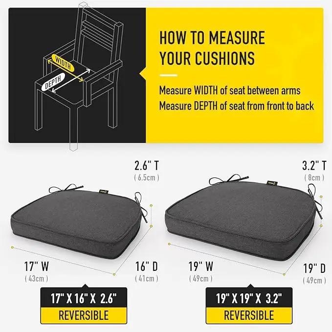 SUNROX Gel Memory Foam Chair Cushions, FadeShield Water-, Stain-Resistant Durable Reversible Seat Cushion Pads with Ties for Indoor/Outdoor Kitchen Dining Office 17"x16" Set of 2, Midnight, photo 7 of 7