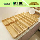 V-Shaped Extra Large Bamboo Drawer Organizer Set of 2, Kitchen Cutlery Tray Utensil Plate, Flatware&Silverware Storage Box, Wood Organizer for Bedroom, Living Room (19.6"x14.6" & 19.6"x12.4") by CozyNest Decor