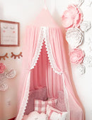 Princess Bed Canopy Mosquito Net for Kids Baby Crib, Round Dome Kids Indoor Outdoor Castle Play Tent Hanging House Decoration Reading Nook Cotton Canvas,Pink by TinyTreasures Baby Boutique