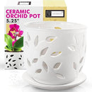 Orchid Pot with Holes & Saucer Ceramic 5.25 in. Indoor or Outdoor Large Pot for Orchid Care & Root Health with Precise Aeration & Drainage – Durable for Repotting or New Plants by GreenHaven Gardens