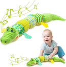 Baby Toys 0 to 12 Months, Musical Stuffed Animals Activity Soft Toy with Multi-Sensory Crinkle, Rattle and Textures, Infant Tummy Time Toys for Newborn Boys Girls, Crocodile, Green by TinyTreasures Baby Boutique