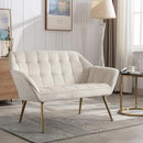 48" Small Loveseat for Small Spaces, Modern Sherpa Mini Sofa Couch 2-Seater Velvet Love Seat with Quilting Back and Gold Legs for Living Room/Bedroom, Cream by CozyNest Decor