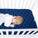 Waterproof Crib Mattress Protector Pad Cover 28" x 52", Anti Slip & Absorbent Waterproof Bed Pads for Standard Crib/Toddler Bed Quilted Machine Washable (Quilted Improved Thickness) Navy by TinyTreasures Baby Boutique