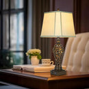 28.5" high Vintage Brown Table Lamps Set of 2 - Bedside Lamp with Faux Silk Shades - for Bedroom and Living Room with USB and Nightlight - Perfect for Nightstands and Bedrooms (Bulb Included) by CozyNest Decor