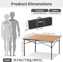 Large 46.4" Camping Table for 2-6 People - 220lbs Capacity Heavy Duty Foldable Outdoor Table with Aluminum Roll-Up Top & Carry Bag, Portable Picnic Desk for BBQ, Tailgating, Backyard (Natural) by GreenHaven Gardens