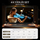 4/4 Beginner Violin Kit for Adults, Complete Full Size Violin Set with Portable Case, Bow, Rosin, Sky Blue by TinyTreasures Baby Boutique