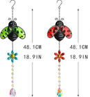 19'' Crystal Garden Suncatcher Decor Set 2 Stained Glass Metal Ladybugs Window Hanging Crystal Prisms Suncatcher for Outdoors Rainbow Maker (Red & Green) by GreenHaven Gardens