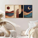 SIGNINART Boho Mid Century Modern Framed Canvas Wall Art, Bohemian Geometric Wall Decor, Abstract Sun and Moon Artwork,Beige and Black Wooden Art Paintings for Living Room Bedroom Office 16"x24"x3 by CozyNest Decor