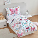PERFEMET 4-Piece Girls Butterfly Bedding in Pink Floral - Reversible Colorful Flower Toddler Bed Comforter Set for All Season (White, Butterfly) by TinyTreasures Baby Boutique