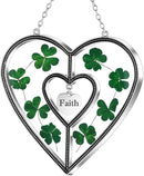 KY&BOSAM Shamrock Heart Suncatcher Faith Suncatcher St Patrick's Day Decoration Grandma Gifts for Windows Hangings Wind Chime with Pressed Flower Gifts for Mom Mother`s Day Valentine's by GreenHaven Gardens