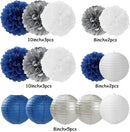 Navy-Blue Silver Party-Decorations Paper-Flowers Lanterns - 15PCS Birthday Royal White Wedding Tissue Pom Poms Streamers,Baby Bridal Shower Bachelorette Graduation Hanging Supplies Decor Hugfond by CozyNest Decor