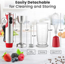 Zulay 4-in-1 Immersion Stick Mixer Hand Blender - 800 Watts, 12 Speeds, 5-ft Power Electric Cord, Handheld Portable, Stainless Steel Blades - With Whisk, Frother & Stick Blender Attachments - Red by TinyTreasures Baby Boutique