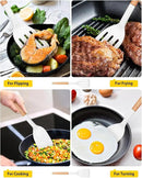 Pack of 2 Silicone Cooking Spatula, Heat Resistant Solid Turner, Non Stick Slotted Spatulas with Wooden Handle,Ideal Wood Kitchen Utensils Set for Frying, Baking, Flipping, Turning (WHITE) by CozyNest Decor