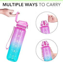 32oz Motivational Water Bottles with Time Marker & Fruit Strainer, Transparent Gradient Color Water Bottle with Times to Drink, Leakproof & BPA Free, Reusable Bottle with Strap (No Straw) by CozyNest Decor