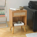 Mid Century Modern Nightstand, Rattan Bedside Table with Drawer and Open Shelf, Wood Nightstand Modern Side Table for Living Room, Bedroom and Small Space, Brown by CozyNest Decor