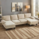 Karl home U-Shape Sectional Sofa Couch 111" Modern 4-Seat Sofa with Chaises Chenille Fabric Upholstered Covertible Couch with Wood Grain Legs for Living Room, Reception Room, Apartment, Khaki by CozyNest Decor