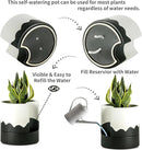 Nihow Self Watering Plant Pot: 8 Inch Ceramic Planter with Drainage Hole & Water Storage Plus for Indoor & Outdoor Plants - Cylinder Round Flower Pot for Succulent/Herbs/Violets - White & Wave Black by CozyNest Decor