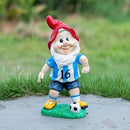 Outdoor Gnome Sculpture Soccer Garden Gnome Statue, 9.8 x 5.1 x 3.5 inches, Red Hat with Blue Jersey The for Football Enthusiasts by CozyNest Decor