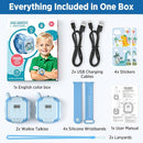 Walkie Talkies for Kids Rechargeable 2 Pack, Wearable Wrist & Lanyard Watch with Flashlight, Fun Stickers, Toys Gifts for Boys Girls Age 3-12 for Outdoor Camping, Hiking, Birthday, Christmas (Blue) by TinyTreasures Baby Boutique